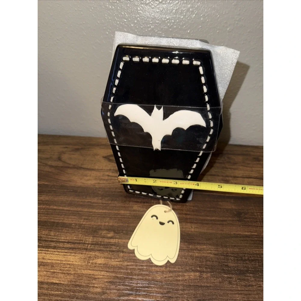 Strawberry Street Halloween Ceramic Canister Coffin Bat‎ NEW Goth Decor